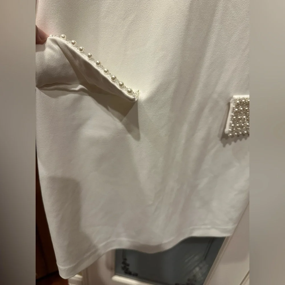 One33 Social white Long Sleeve Dress with Pearl Details size 8 - Picture 6 of 10